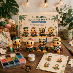 3D Beaded Platypus DIY Kit, 4 Pcs Themed Handmade Beading Ornament Craft Set for Beginners, Ideal Creative Gift