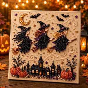 Halloween Pearl Drill Diamond Painting 20×20cm DIY Craft Kit | Unstretched Canvas or Pre‑Stretched Wooden Frame for Wall Art & Holiday Gifts