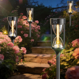 Quntis Hourglass Solar Pathway Lights, Decorative Warm Glow IP65 Waterproof Lighting, Modern Landscape Stakes for Garden and Walkway