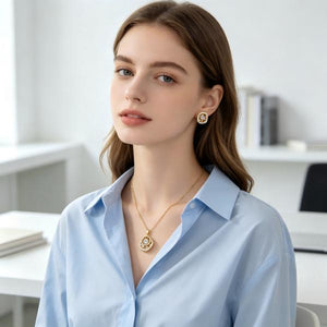 14K Gold Plated Dainty Cubic Zirconia Jewelry Sets | Necklace & Stud Earrings Matching Sets for Women Everyday Wear & Gifting