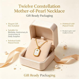 S925 Sterling Silver Gold-Plated Twelve Constellation Mother-of-Pearl Necklace | Dainty Zodiac Pendant with Blue Zircon