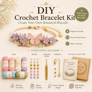 DIY Nature‑Inspired Crochet Bracelet Making Kit for Beginners, Complete Supplies with Yarn, Beads, Hook and Instruction, Handmade Botanical Bracelet DIY Craft Set, Ideal Hand‑Made Gift for Women, Teens and Craft‑Lovers