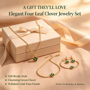 Emerald Green Clover Jewelry Set | 18K Gold Plated Stainless Steel