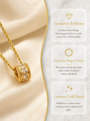 Sparkling Barrel CZ Jewelry Set | 18K Gold Plated Huggie Earrings & Dainty Pendant Necklace, Hypoallergenic Stainless Steel Matching Set for Women