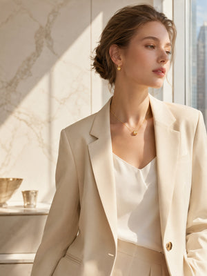 Sparkling Barrel CZ Jewelry Set | 18K Gold Plated Huggie Earrings & Dainty Pendant Necklace, Hypoallergenic Stainless Steel Matching Set for Women