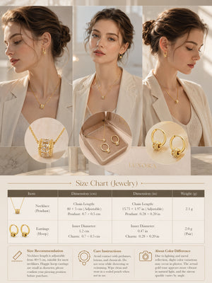 Sparkling Barrel CZ Jewelry Set | 18K Gold Plated Huggie Earrings & Dainty Pendant Necklace, Hypoallergenic Stainless Steel Matching Set for Women