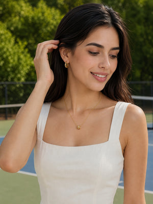 Sparkling Barrel CZ Jewelry Set | 18K Gold Plated Huggie Earrings & Dainty Pendant Necklace, Hypoallergenic Stainless Steel Matching Set for Women