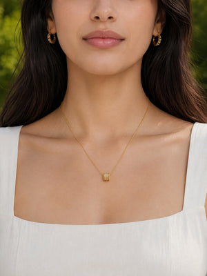 Sparkling Barrel CZ Jewelry Set | 18K Gold Plated Huggie Earrings & Dainty Pendant Necklace, Hypoallergenic Stainless Steel Matching Set for Women