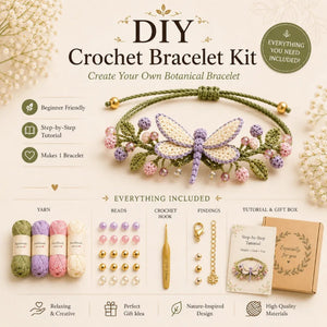 DIY Nature‑Inspired Crochet Bracelet Making Kit for Beginners, Complete Supplies with Yarn, Beads, Hook and Instruction, Handmade Botanical Bracelet DIY Craft Set, Ideal Hand‑Made Gift for Women, Teens and Craft‑Lovers
