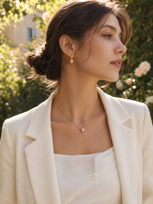 Sparkling Barrel CZ Jewelry Set | 18K Gold Plated Huggie Earrings & Dainty Pendant Necklace, Hypoallergenic Stainless Steel Matching Set for Women