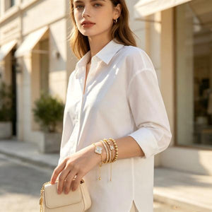Women’s 4-Piece Stackable Bracelet Set, 14K Gold Plated & Silver Tone Available, Mother of Pearl Clover Charm Cubic Zirconia Layering Bracelets, Elegant Daily Party Jewelry Gift for Her