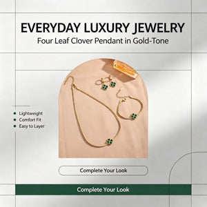 Emerald Green Clover Jewelry Set | 18K Gold Plated Stainless Steel