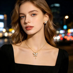 14K Gold Plated Dainty Cubic Zirconia Jewelry Sets | Necklace & Stud Earrings Matching Sets for Women Everyday Wear & Gifting