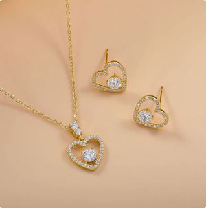 14K Gold Plated Dainty Cubic Zirconia Jewelry Sets | Necklace & Stud Earrings Matching Sets for Women Everyday Wear & Gifting