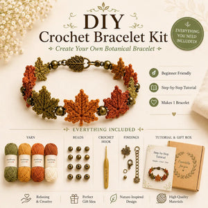 DIY Nature‑Inspired Crochet Bracelet Making Kit for Beginners, Complete Supplies with Yarn, Beads, Hook and Instruction, Handmade Botanical Bracelet DIY Craft Set, Ideal Hand‑Made Gift for Women, Teens and Craft‑Lovers