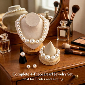 4 Piece Graduated Pearl Jewelry Set | Vintage Bridal Necklace, Bracelet, Earrings & Ring