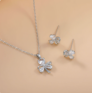 14K Gold Plated Dainty Cubic Zirconia Jewelry Sets | Necklace & Stud Earrings Matching Sets for Women Everyday Wear & Gifting