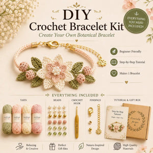 DIY Nature‑Inspired Crochet Bracelet Making Kit for Beginners, Complete Supplies with Yarn, Beads, Hook and Instruction, Handmade Botanical Bracelet DIY Craft Set, Ideal Hand‑Made Gift for Women, Teens and Craft‑Lovers