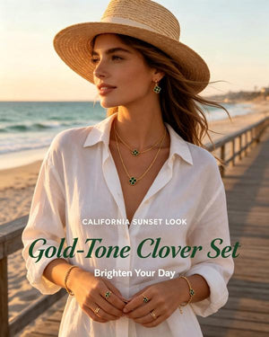 Emerald Green Clover Jewelry Set | 18K Gold Plated Stainless Steel
