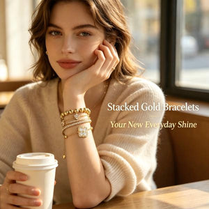 Women’s 4-Piece Stackable Bracelet Set, 14K Gold Plated & Silver Tone Available, Mother of Pearl Clover Charm Cubic Zirconia Layering Bracelets, Elegant Daily Party Jewelry Gift for Her