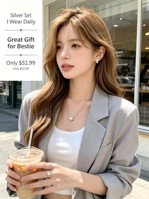 3Pcs Heart Planet 925 Sterling Silver Jewelry Set, Heart Saturn CZ Necklace Stud Earrings Adjustable Open Ring Gift For Women
