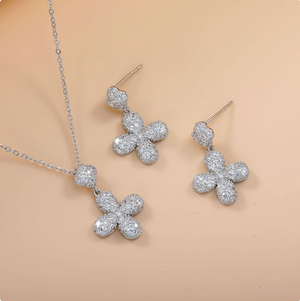 14K Gold Plated Dainty Cubic Zirconia Jewelry Sets | Necklace & Stud Earrings Matching Sets for Women Everyday Wear & Gifting