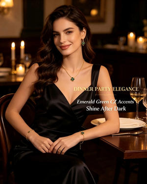 Emerald Green Clover Jewelry Set | 18K Gold Plated Stainless Steel