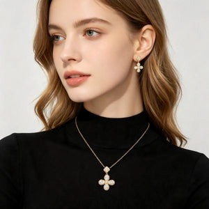 14K Gold Plated Dainty Cubic Zirconia Jewelry Sets | Necklace & Stud Earrings Matching Sets for Women Everyday Wear & Gifting