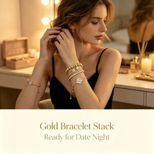 Women’s 4-Piece Stackable Bracelet Set, 14K Gold Plated & Silver Tone Available, Mother of Pearl Clover Charm Cubic Zirconia Layering Bracelets, Elegant Daily Party Jewelry Gift for Her