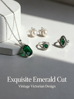 Vintage Emerald Pearl 4Pcs 316L Stainless Steel Jewelry Set