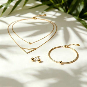 3-Piece Minimalist Gold Stackable Jewelry Set | 18K Gold Plated Surgical Steel | Waterproof Tarnish Free3-Piece Minimalist Gold Stackable Jewelry Set | 18K Gold Plated Surgical Steel | Waterproof Tarnish Free