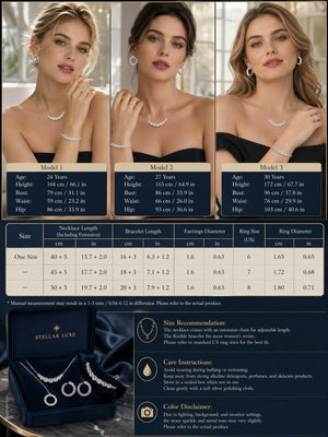 Silver Tone Cubic Zirconia 4-Piece Jewelry Set, Curved Smile Necklace, Tennis Bangle, Stackable Ring & Hoop Earrings, Formal Wedding Prom Evening Accessories for Women