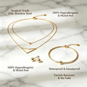 3-Piece Minimalist Gold Stackable Jewelry Set | 18K Gold Plated Surgical Steel | Waterproof Tarnish Free3-Piece Minimalist Gold Stackable Jewelry Set | 18K Gold Plated Surgical Steel | Waterproof Tarnish Free