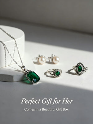 Vintage Emerald Pearl 4Pcs 316L Stainless Steel Jewelry Set