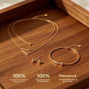 3-Piece Minimalist Gold Stackable Jewelry Set | 18K Gold Plated Surgical Steel | Waterproof Tarnish Free3-Piece Minimalist Gold Stackable Jewelry Set | 18K Gold Plated Surgical Steel | Waterproof Tarnish Free