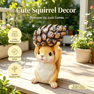 Cute Squirrel Holding Pinecone Resin Statue, Hand-Painted Weatherproof Garden Figurine, Indoor Outdoor Yard Lawn Decor Ornament