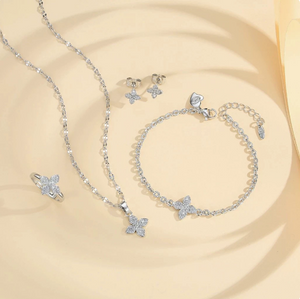 "Dainty Clover 4-Piece Set | Necklace, Bracelet, Earrings & Ring"