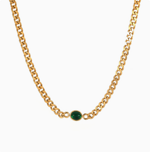 European and American style 14k gold plated necklace and bracelet set, versatile, light luxury polished chain, high-end emerald bracelet