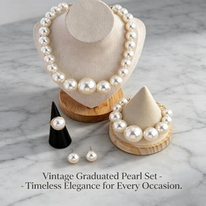 4 Piece Graduated Pearl Jewelry Set | Vintage Bridal Necklace, Bracelet, Earrings & Ring