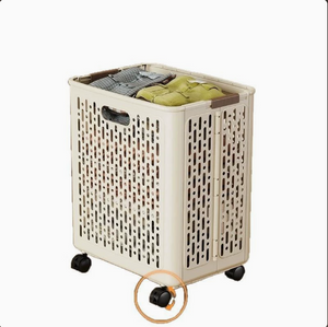 Foldable Rolling Laundry Basket | Ventilated Hollow Design, No Musty Odor Clothes Hamper with Wheels