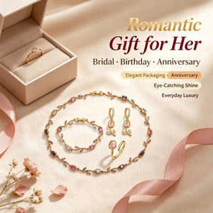 Dainty Pink & Purple Vine Cubic Zirconia Jewelry Set | 18K Gold Plated