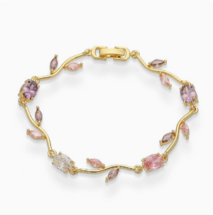 Dainty Pink & Purple Vine Cubic Zirconia Jewelry Set | 18K Gold Plated