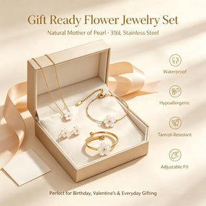 Ready for Gifting ✨ Natural Mother of Pearl Flower 4-Piece Jewelry Set | Waterproof & Skin Friendly
