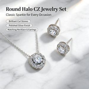 14K Gold Plated Dainty Cubic Zirconia Jewelry Sets | Necklace & Stud Earrings Matching Sets for Women Everyday Wear & Gifting