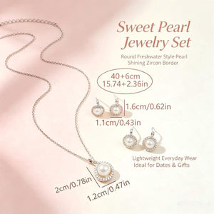 Elegant Round Pearl Zircon Jewelry Set, Silver Matching Necklace & Earrings for Wedding Party