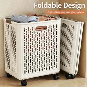Foldable Rolling Laundry Basket | Ventilated Hollow Design, No Musty Odor Clothes Hamper with Wheels