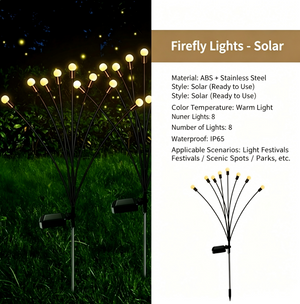 Outdoor Waterproof Solar Firefly Ground Spike Lights for Scenic Spots, Parks, Courtyards, Gardens, Lawn Landscaping and Decoration