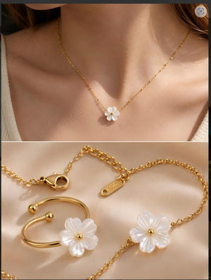 Ready for Gifting ✨ Natural Mother of Pearl Flower 4-Piece Jewelry Set | Waterproof & Skin Friendly