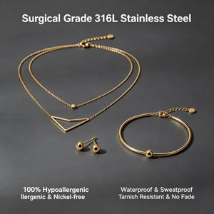 3-Piece Minimalist Gold Stackable Jewelry Set | 18K Gold Plated Surgical Steel | Waterproof Tarnish Free3-Piece Minimalist Gold Stackable Jewelry Set | 18K Gold Plated Surgical Steel | Waterproof Tarnish Free