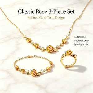 18K Gold Plated Rose 3-Piece Jewelry Set